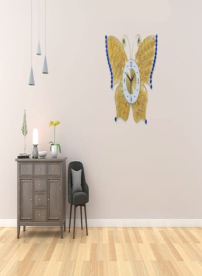 RONTENO Metal 3D Creative Butterfly Wall Clock for Home at Drawing Room Birds Theme Round Analog dial (Gold Blue, 63 cm x 43 cm x 5 cm) - Image 2